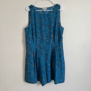 LOFT Floral Teal Romper Size 14 Sleeveless Pockets Zip Back Elegant